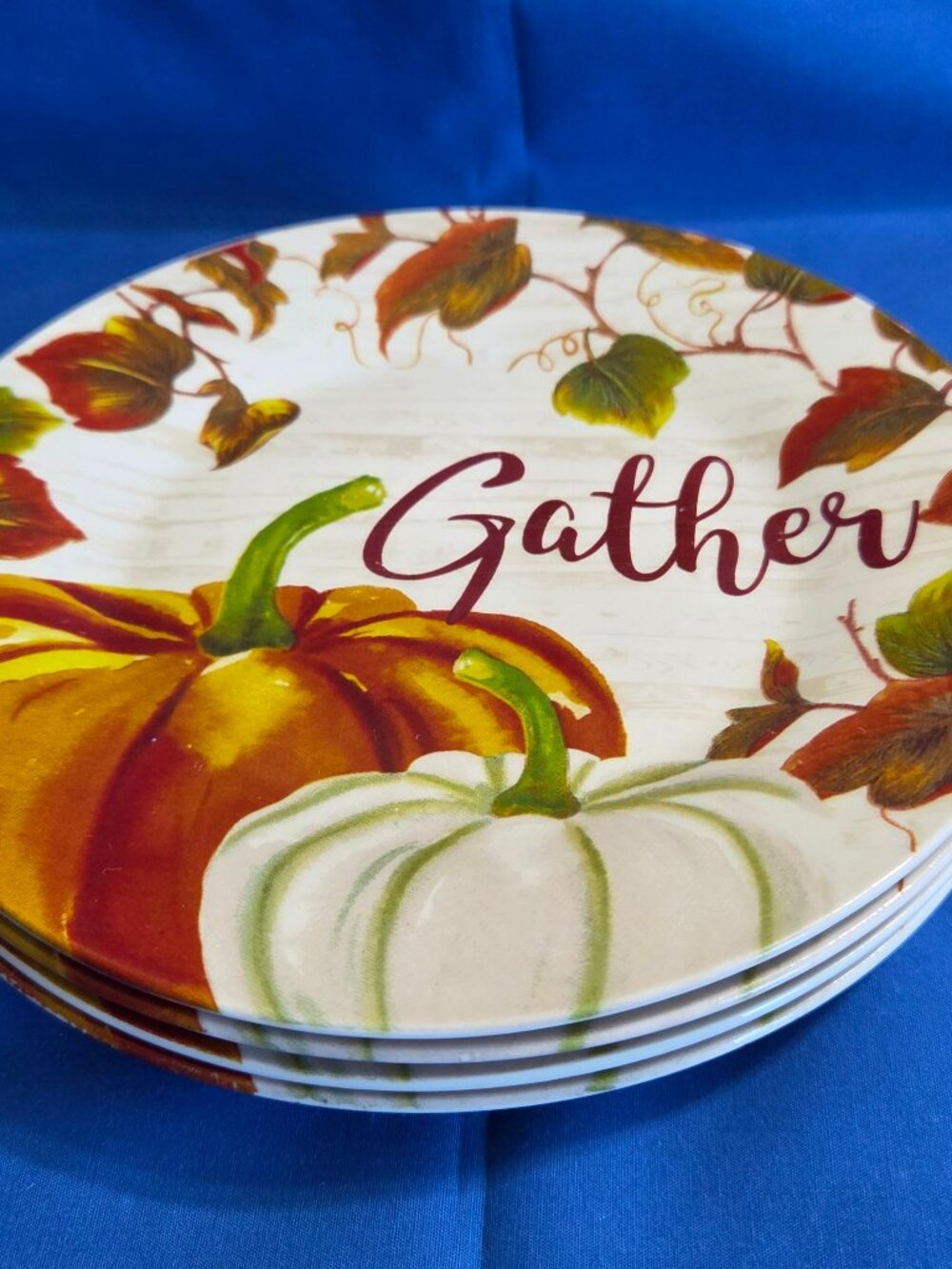 4 Royal Norfolk PUMPKINS "GATHER" 7 1/2" Salad PLATES Thanksgiving Autumn Fall